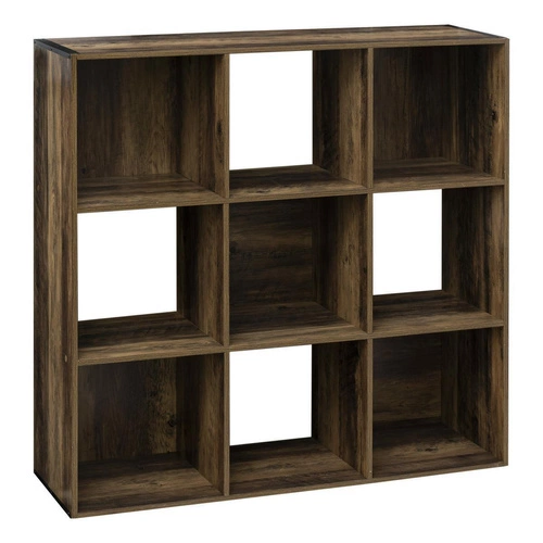 Industriální hnědá knihovna Kali s 9 policemi do obýváku a kanceláře 100,5x100,5 cm