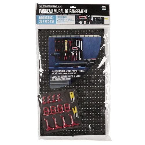 Intesi moderní černý nástěnný věšák na nářadí do garáže a dílny 16 dílů