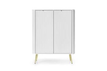 Vysoká bílá komoda Seda na zlatých nohách moderní s policemi do obýváku Intesi 129 cm