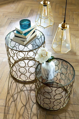 Sada 2 kulatých konferenčních stolků Archi zlaté sklo glamour do obýváku Atmosphera