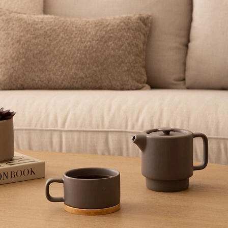 Keramická čajová konvice Nature 400 ml taupe s bambusovým podtáckem 5five simply smart