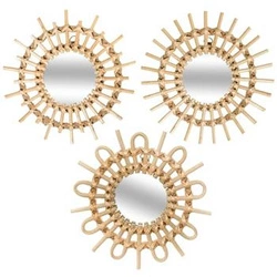 Sada 3 kulatých zrcadel boho Sunflower Atmosphera závěsná do obýváku v ratanovém rámu