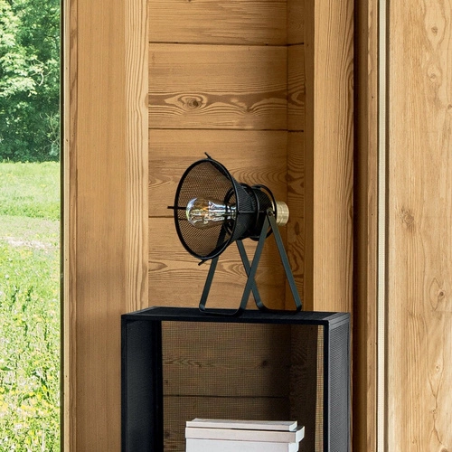 Noční lampička do ložnice Rodo černá kovová industriální s látkovým stínidlem Atmosphera 31 cm