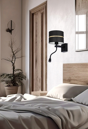 Nástěnné svítidlo Polo lampa černé 1x40W E27+2W LED stínidlo černý+zlatý pruh