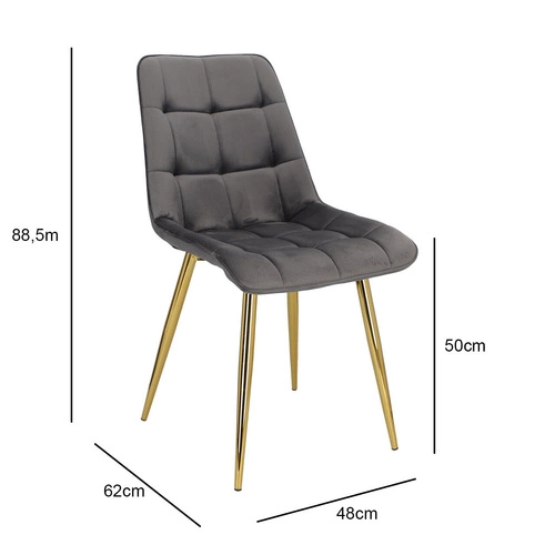 Jídelní židle Pilo šedá sametová čalouněná glamour se zlatými nohami Intesi