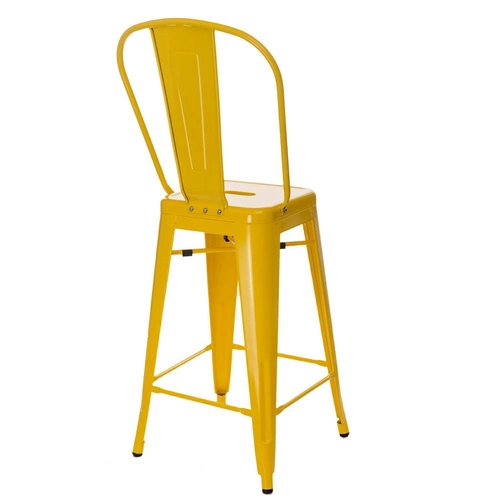 Barová židle Paris Back 66 cm žlutá kovová s opěradlem k kuchyňskému ostrůvku industriální ve stylu Tolix