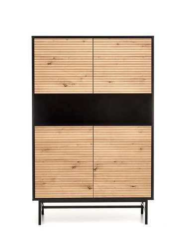 Vysoká komoda Nihala dub artisan černá loftová s frézovanými čely do obýváku 100 cm