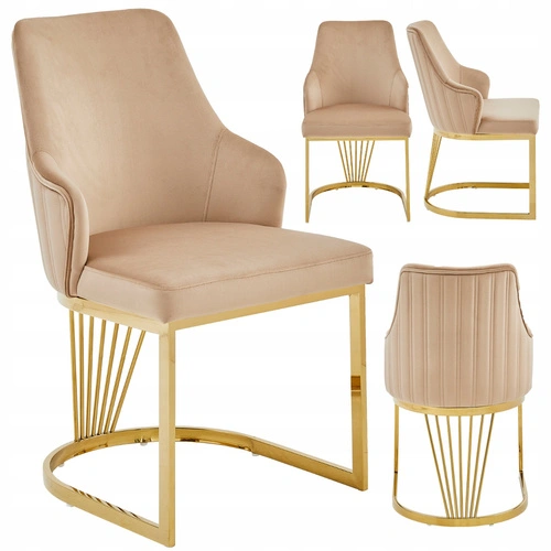 Jídelní sametová béžová židle Shively Intesi se zlatými nohami