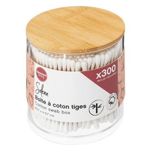 Organizér na kosmetiku Selena průhledný s bambusovým víkem do koupelny 5five simply smart