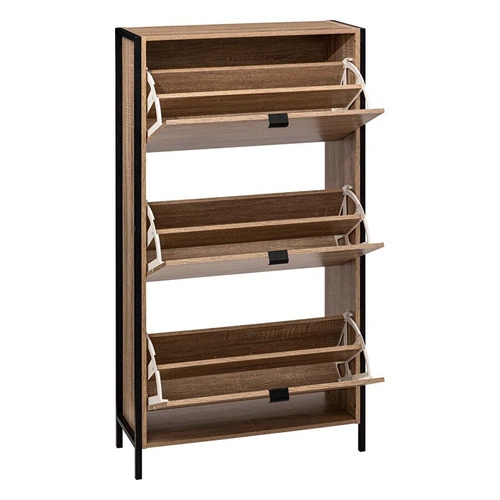 Vysoká loftová botníková skříň Aliaj 3dveřová, přírodní a černá do předsíně 5five