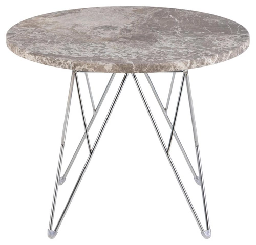 Konferenční stolek Prunus kulatý mramorový 55 cm šedý/chrom moderní do obýváku Actona