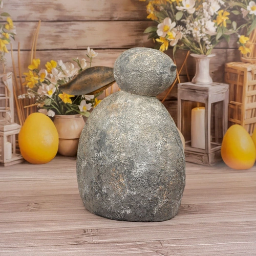 Intesi šedý velikonoční králík 43 cm dekorace do obýváku a na stůl z polyesterové pryskyřice