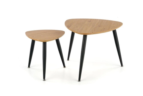 Sada 2 oválných konferenčních stolků Minessa loft dub a černý kov do obývacího pokoje Intesi