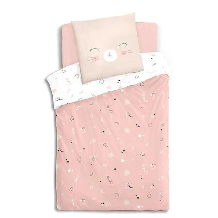 Bavlněné povlečení 140x200 Atmosphera růžové s kočkou do dětského pokoje Oeko-Tex