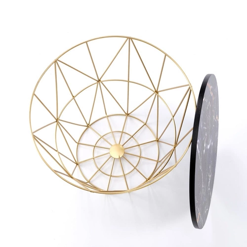 Konferenční stolek Rissa kulatý černý mramor zlatý moderní s úložným prostorem do obýváku Intesi