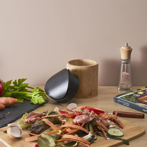 Intesi Mini odpadkový koš do koupelny a kuchyně bambusový bílý s otočným víkem 1 l