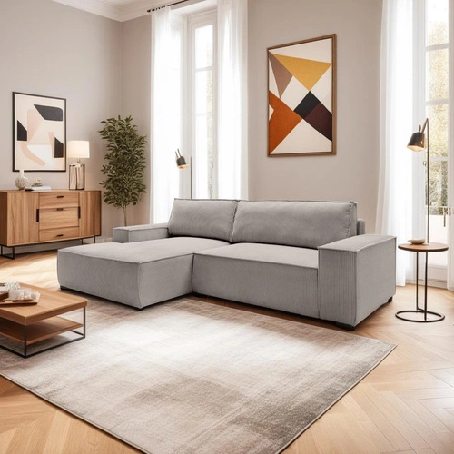 Rohová rozkládací pohovka Molde M levá, béžový manšestr, s úložným prostorem do obýváku