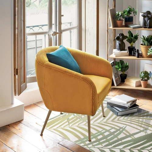 Žluté sametové křeslo Solaro