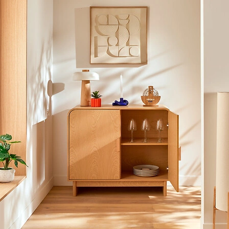 Moderní komoda Lee s policemi 100 cm skandinávská bříza do obýváku Atmosphera