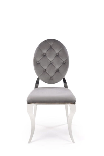 Čalouněná sametová židle Royale šedá glamour do jídelny se stříbrnými nohami Intesi