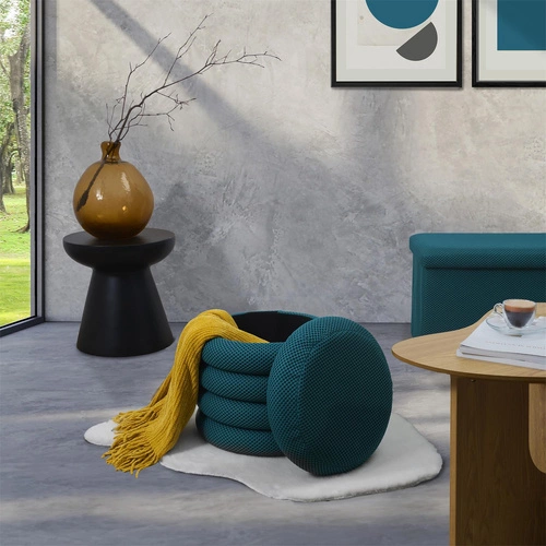 Okrúhlý tyrkysový taburet s úložným prostorem Atom Intesi moderní do obývacího pokoje a ložnice 42 cm