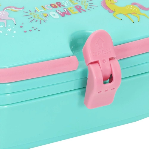 Dětský svačinový box Jednorožec Intesi – modrá plastová uzavíratelná krabička do školy 16,5 cm