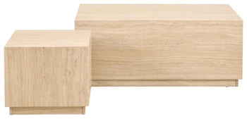 Sada 2 konferenčních stolků Dice travertin moderní do obýváku obdélníkový a čtvercový