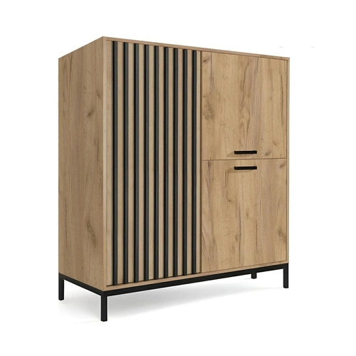 Vysoká komoda Markle s drážkovaným povrchem dub craft/černá na nožkách moderní do obýváku Intesi