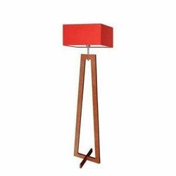 Stojací lampa JAWA LYSNE moderní dřevěná s červeným stínidlem do obýváku 138 cm