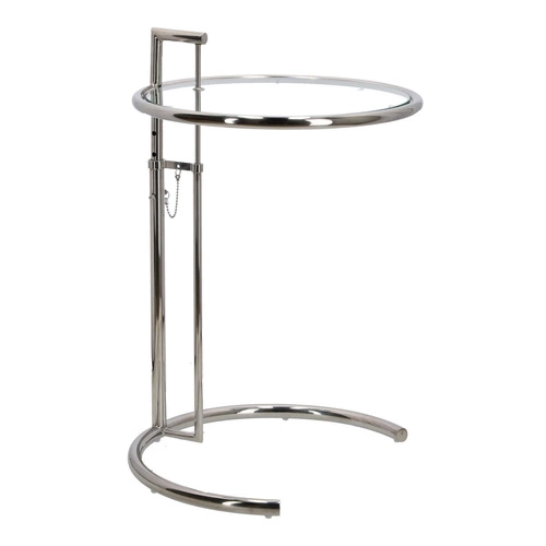 Konferenční stolek Frame kulatý skleněný stříbrný moderní nastavitelný do obýváku inspirovaný E.Gray