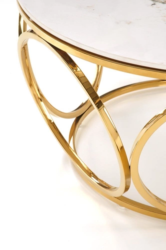 Kulatý konferenční stolek Deyn 80 cm bílý mramor zlatý moderní glamour do obýváku Intesi