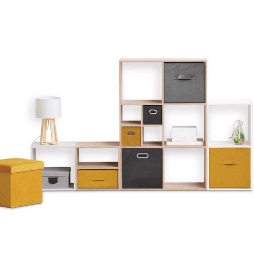 Skládací úložný box do regálu 31x31 samet žlutý s úchytkou, moderní 5five simply smart