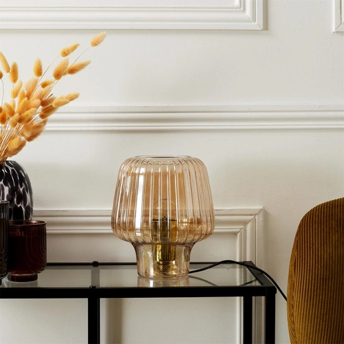 Skleněná noční lampa Lasima Intesi jantarová moderní do ložnice a obýváku 21 cm
