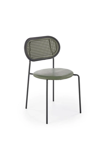 Jídelní židle Lander retro ratanová se zelenou eko kůží na kovových nohách Intesi