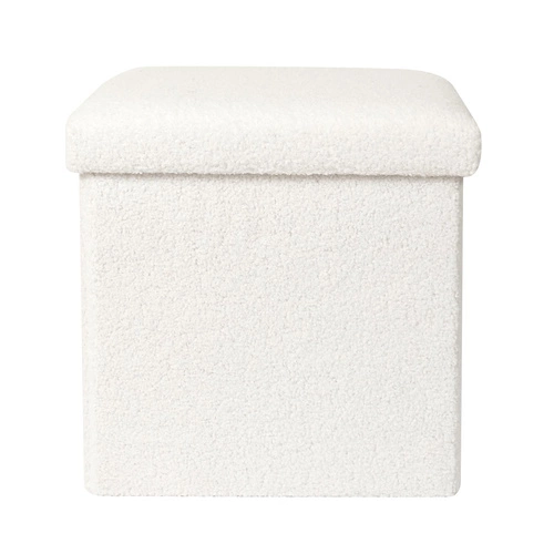 Skládací taburet Intesi Vels Boucle bílý s úložným prostorem do obýváku a předsíně čtvercový