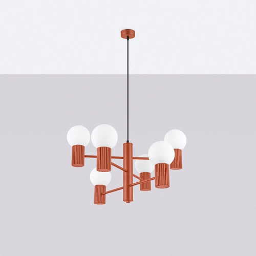 Moderní lustr HALO 6 okrově červený do obýváku a jídelny hliník 64 cm