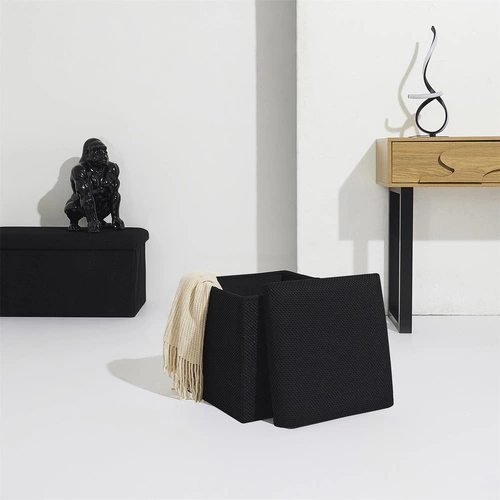 Skládací černý taburet se skrytým úložným prostorem Vels Atom čtvercový do předsíně a studentského pokoje Intesi