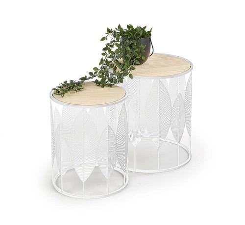 Sada 2 kulatých konferenčních stolků Lifts bílý skandinávský do obýváku 2v1 Intesi