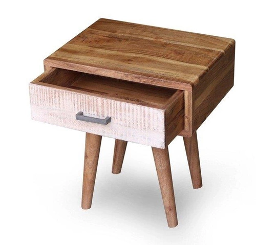 Noční stolek dřevěný 45 cm se zásuvkou skandinávský akácie hnědý Intesi