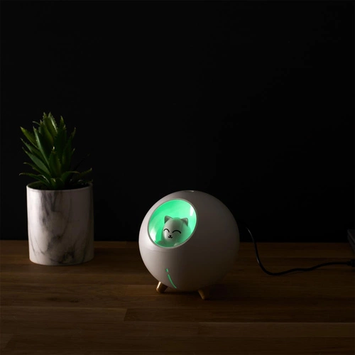 Aroma difuzér LED Intesi bílá kočka moderní dekorace do bytu USB 11 cm