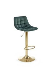 Zelená sametová otočná barová židle s opěrkou a nastavitelnou výškou zlatá do kuchyně Intesi