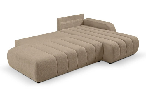 Rohová rozkládací pohovka Hobro béžová moderní do obýváku s úložným prostorem pravá