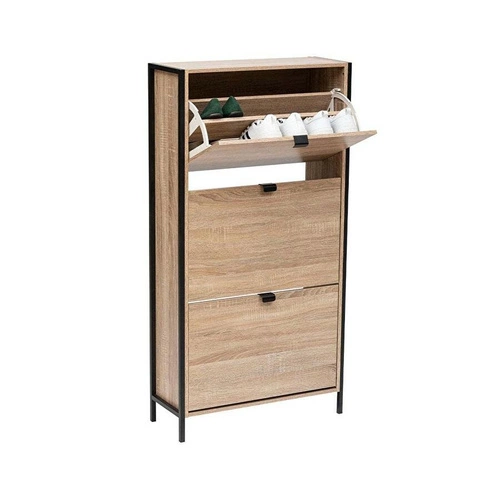 Vysoká loftová botníková skříň Aliaj 3dveřová, přírodní a černá do předsíně 5five