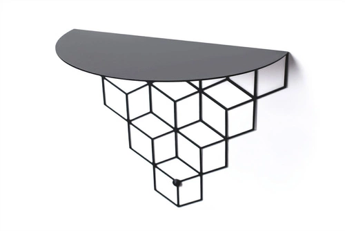 Moderní černá kovová nástěnná police Stiga na knihy a dekorace do obýváku POLYHEDRA