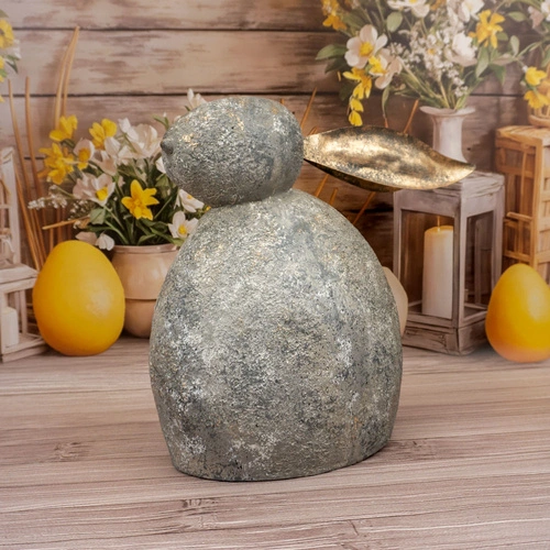 Intesi šedý velikonoční králík 43 cm dekorace do obýváku a na stůl z polyesterové pryskyřice