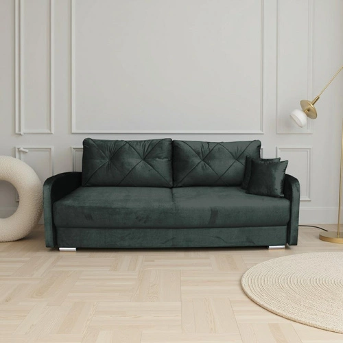 Rozkládací pohovka s úložným prostorem Urduna zelená skandinávská do obýváku na spaní