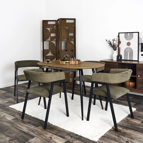 Čalouněná jídelní židle Scott Intesi z manšestru v olivově zelené s područkami