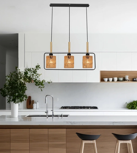 Závěsné svítidlo Crown černé béžové boho 3bodové nastavitelné nad jídelní stůl do obýváku