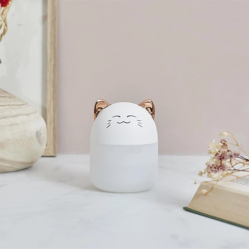 Zvlhčovač vzduchu Intesi Kočka LED bílý moderní do dětského pokoje a obýváku