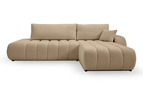 Rohová rozkládací sedačka Hobro béžová moderní pravá do obýváku s úložným prostorem